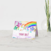 Cute Rainbow Unicorn Pastel Carte de remerciements