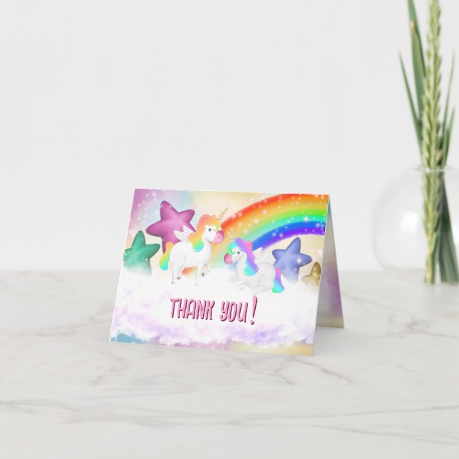Cute Rainbow Unicorn Pastel Carte de remerciements (Devant)