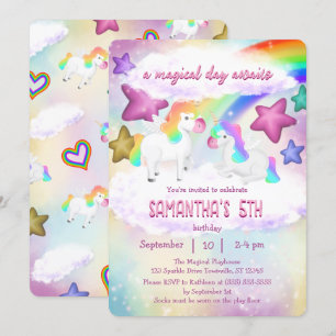 Cute Rainbow Unicorn Pastel Invitation d'anniversa