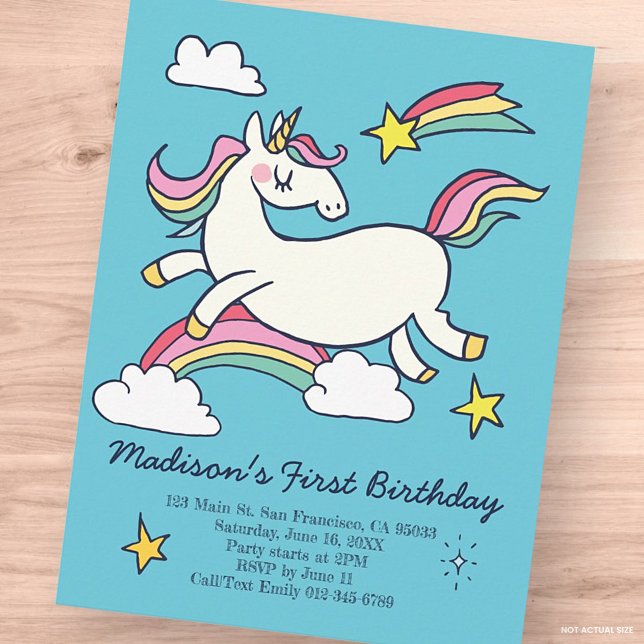 Cute Rainbow Unicorn Stars Anniversaire Invitation (Créateur téléchargé)