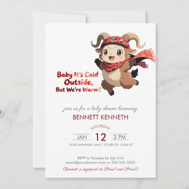 Cute Ram Winter Baby Shower Invitation (Devant)