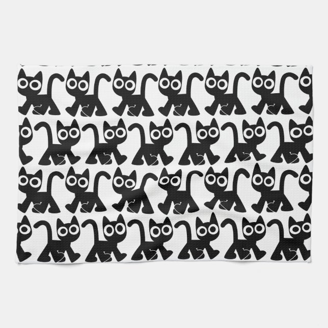 Cute Rambling Cartoon Chat Serviette de cuisine (Horizontal)