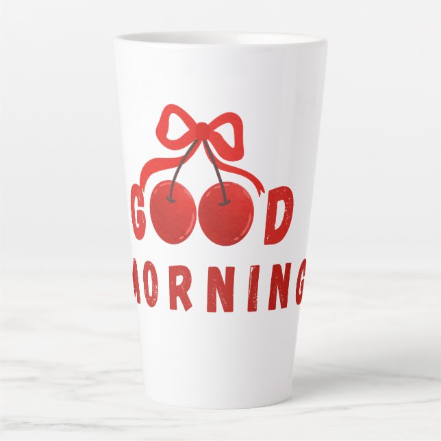 Cute Red Cherry Bow Good Morning Coffee Mug (Devant)