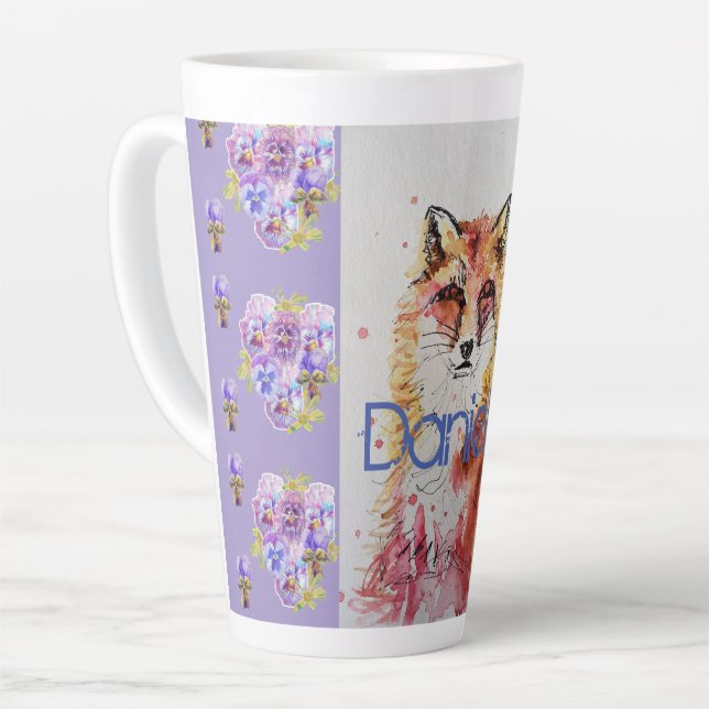 Cute Red Fox animal mauve pansière latte Mug (Angle gauche)