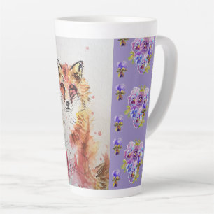 Cute Red Fox Animal Purple Pansies Latte Mug