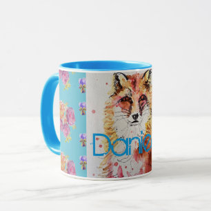 Cute Red Fox Animal Turquoise Rose Roses Mug