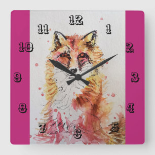 Cute Red Fox Aquarelle Enfants Chambre Horloge