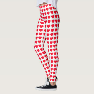Cute Red Hearts Motif White Leggings Femmes