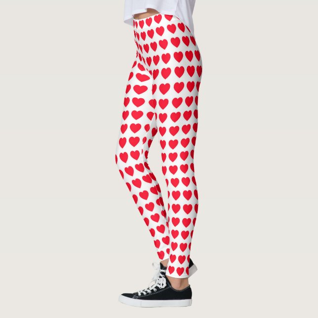 Cute Red Hearts Motif White Leggings Femmes (Gauche)