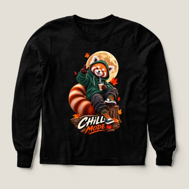 Cute Red Panda Chill Mode Girls Long Sleeve T-Shir (Motif recto)