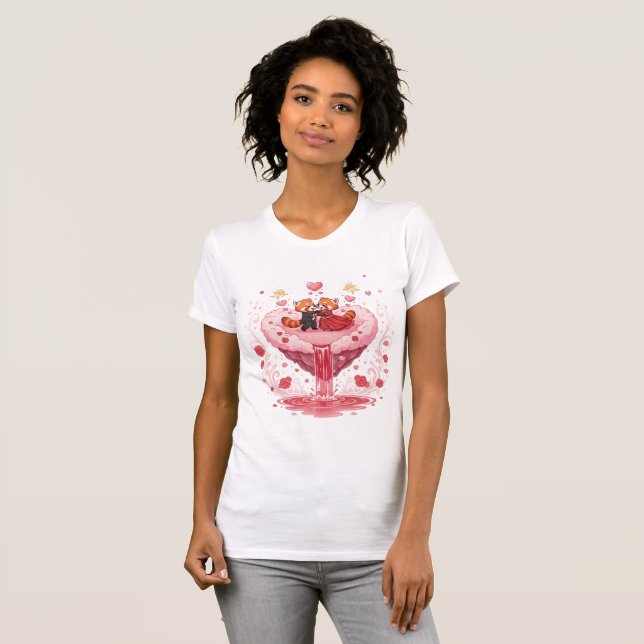 Cute Red Panda Couple Romantic Valentine T-Shirt (Devant entier)