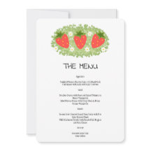 Cute Red Strawberry Leafy Mariage Menu Invitation