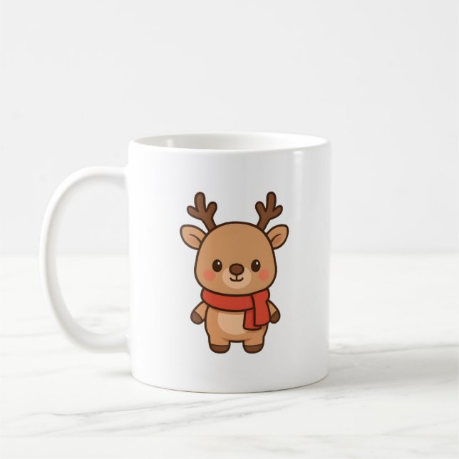 Cute Reindeer with Scarf Christmas Mug (Gauche)