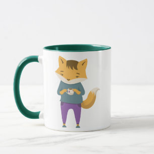 Cute renard avec tasse de thé