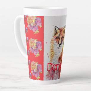 Cute Renard Rouge Animal Rose Aquarelle Latte Mug