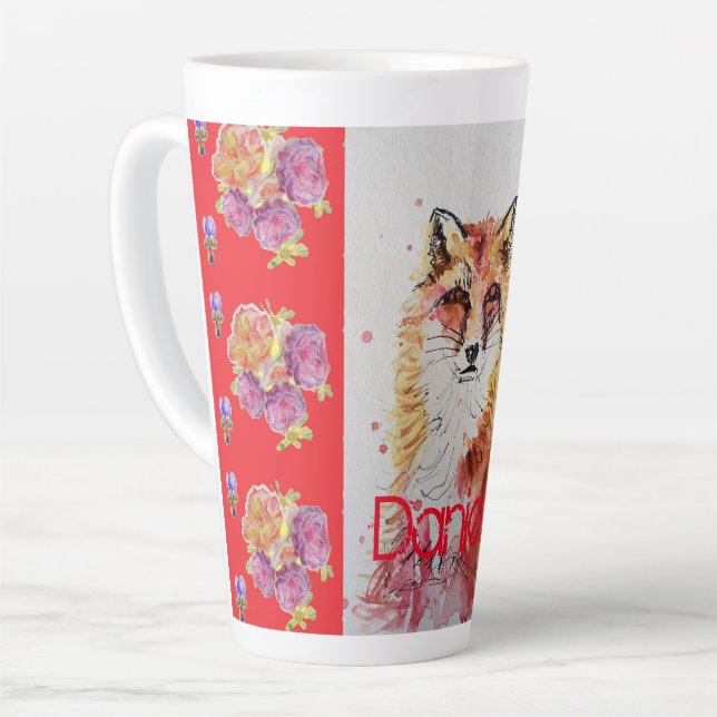Cute Renard Rouge Animal Rose Aquarelle Latte Mug (Angle gauche)