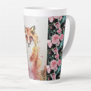 Cute Renard Rouge Animal Rose Aquarelle Latte Mug