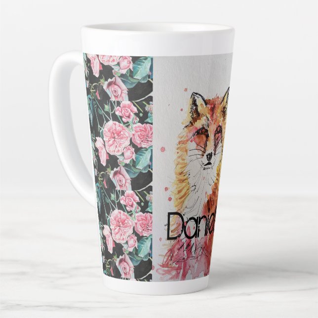 Cute Renard Rouge Animal Rose Aquarelle Latte Mug (Angle gauche)