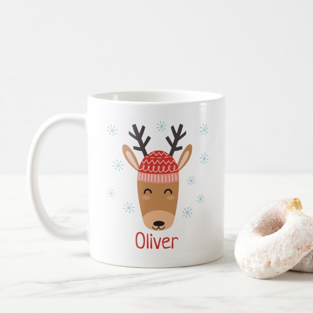 Cute renne de Noël Personnalisé Mug de Noël (Avec donut)
