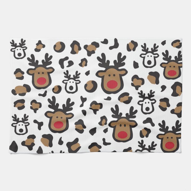 Cute renne empreinte de léopard motif Serviettes d (Horizontal)