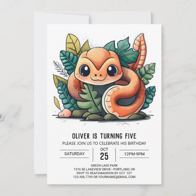 Cute Reptiles Invitation Anniversaire (Devant)