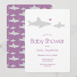 Cute Requin Animal Purple Baby shower Invitation
