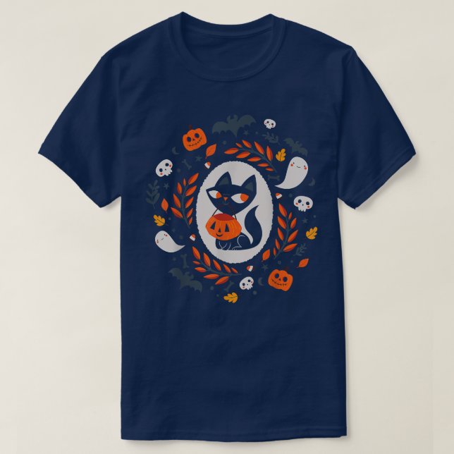 Cute Retro Black Cat Fall Halloween T-Shirt (Design devant)