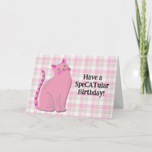 Cute Retro Chat en Pun Rose Fun Carte Anniversaire