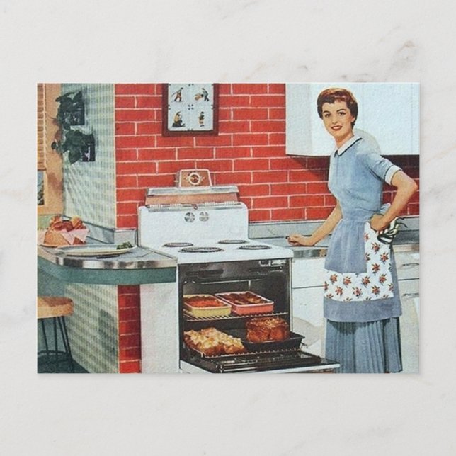 Cute retro cuisine vintage dame cuisine carte post (Devant)