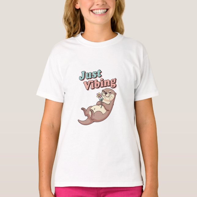 Cute Retro Otter Chill Girls T-Shirt (Devant)