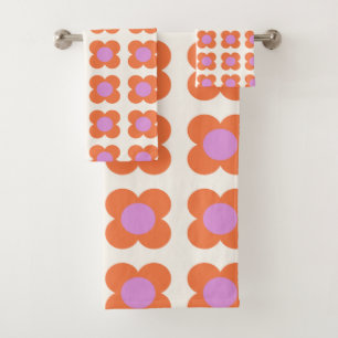 Cute Retro Pop Flower Motif rose et orange