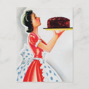 Cute retro vintage carte postale femme de gâteau n