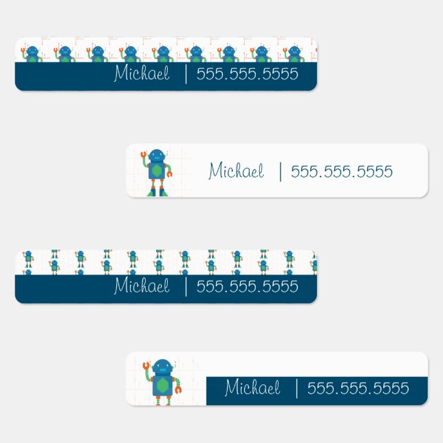 Cute Robot School Class Lunch Nom Numéro Étiquette (Groupe)