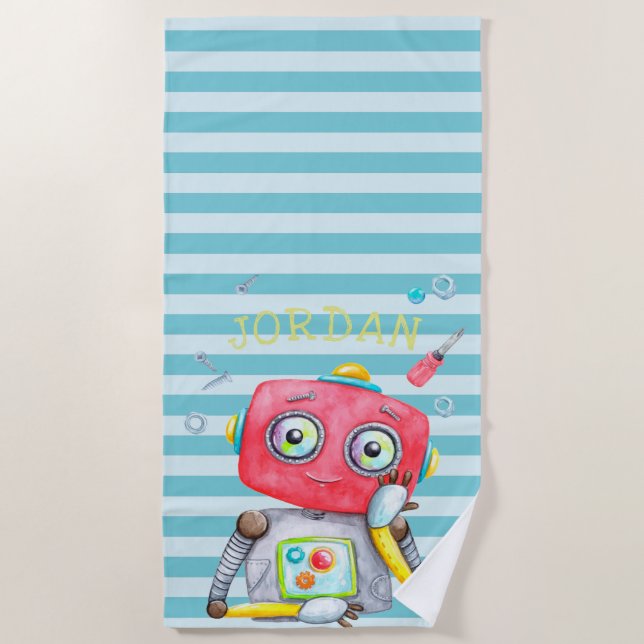 Cute Robot Serviette de plage personnalisée (Devant)