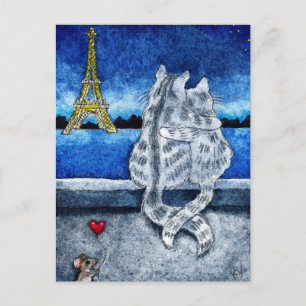 Cute romance Paris Cats Carte postale coeur de la 