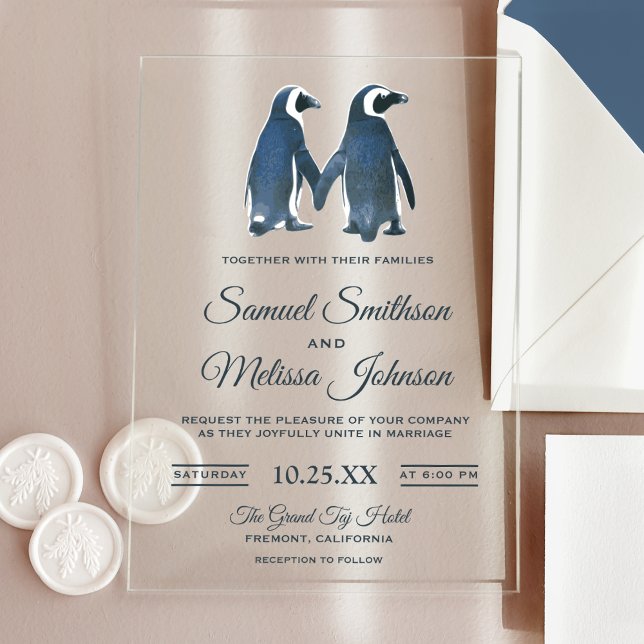 Cute Romantic Couple Penguin Wedding Invitation (Créateur téléchargé)