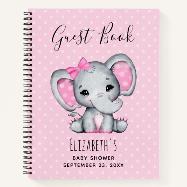 Cute Rose Baby Elephant Baby shower livre d'invité (Devant)