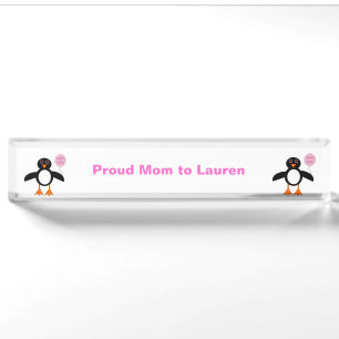 Cute Rose Baby Girl Penguin Custom Desk Plaque sig