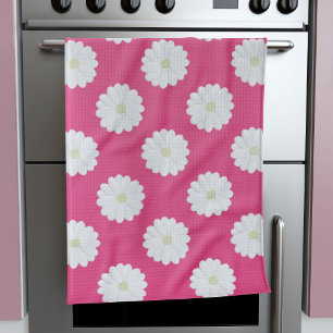 Cute Rose Blanc Fleur Motif Serviette de cuisine