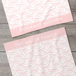 Cute Rose Bow Nom Personnalisé Serviettes de cuisi