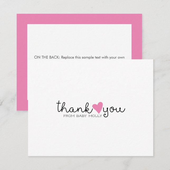 Cute rose Coeur fille Baby shower Merci (Devant / Derrière)