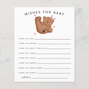 Cute Rose Cub Ours Douche Wives for Baby Card