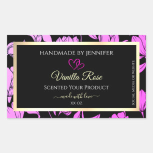 Cute rose et noir Floral produit Coeurs Étiquette