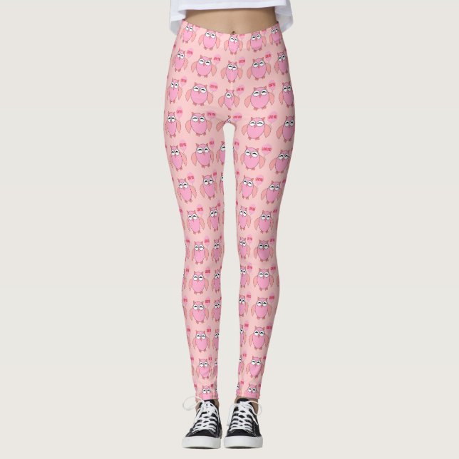 Cute Rose Love You Owl Leggings (Devant)