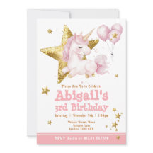 Cute Rose or Unicorn Girls Invitation Anniversaire