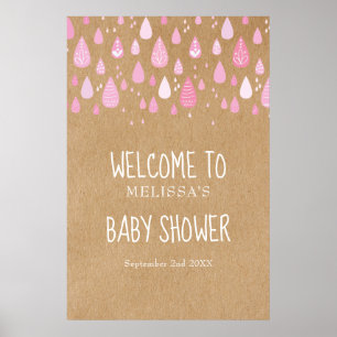 Cute Rose Raindrops Baby Girl Affiche de bienvenue