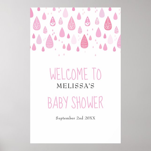 Cute Rose Raindrops Baby Girl Affiche de bienvenue (Devant)