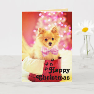 Cute rose Ruban Puppy&Happy Christmas Carte unique