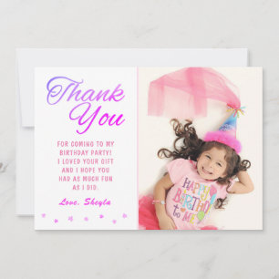 Cute Rose Star Birthday Girl Photo Carte de remerc