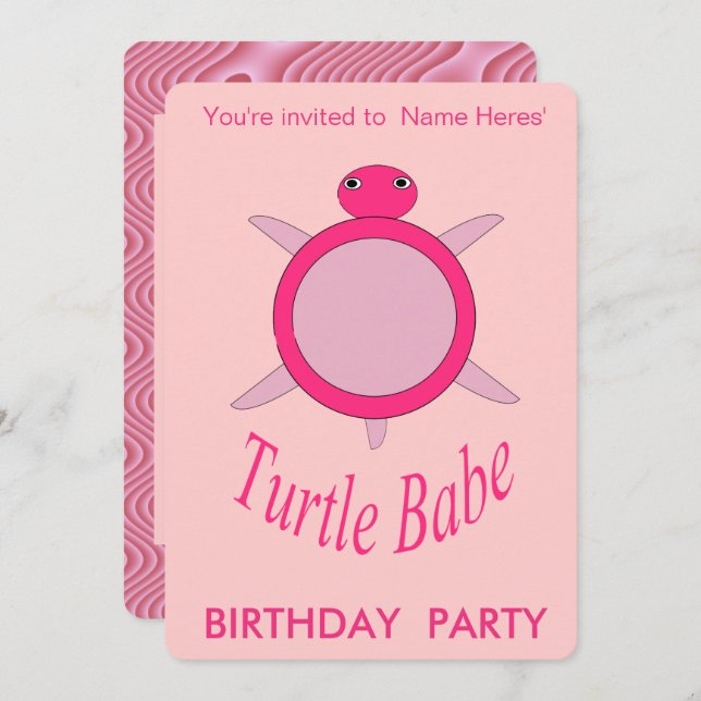 Cute Rose Turtle Babe Anniversaire Fête Invitation (Devant / Derrière)